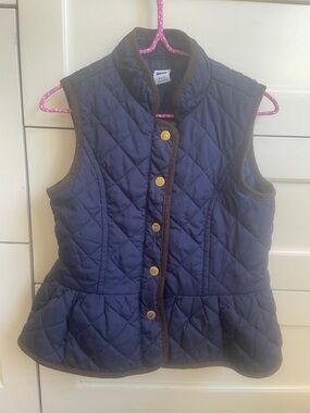 Janie and Jack Navy Quilted Peplum Vest with Brown Trim